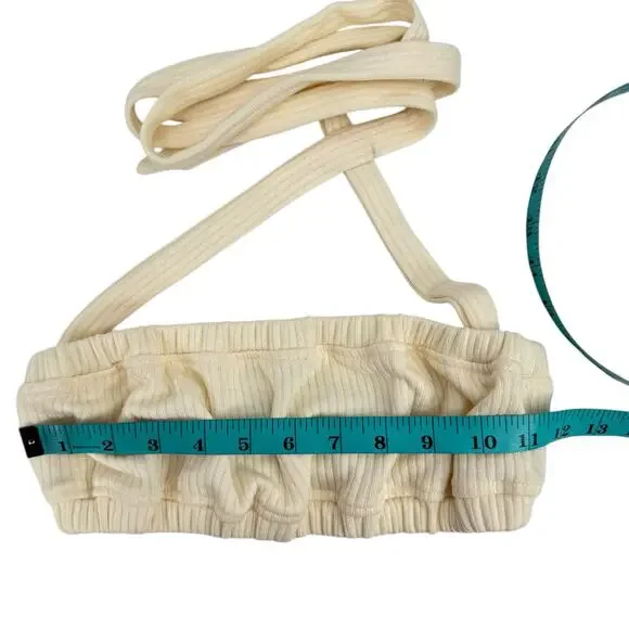 We Wore What NWT Tie Halter Bra Ribbed Ivory Cream Cropped Bandeau Top - Picture 10 of 14